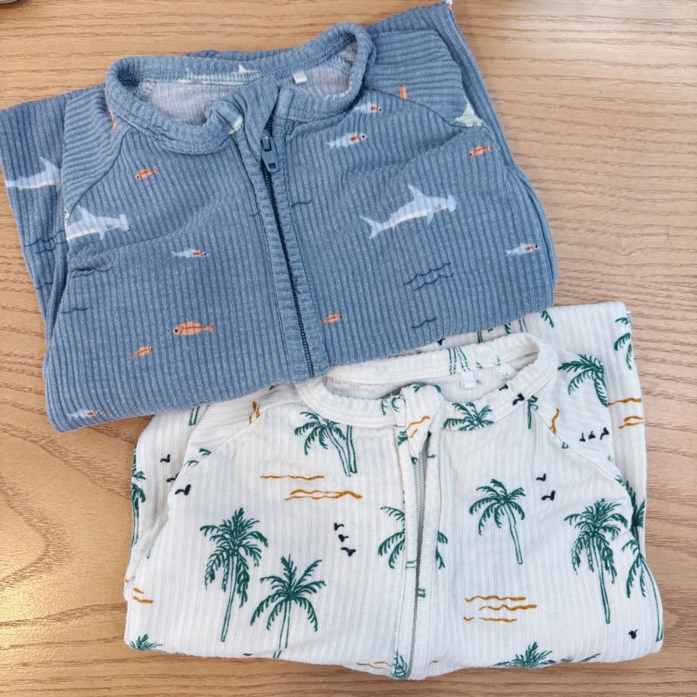 PAIR of Brave Little Ones zip pajamas, 0-3 months